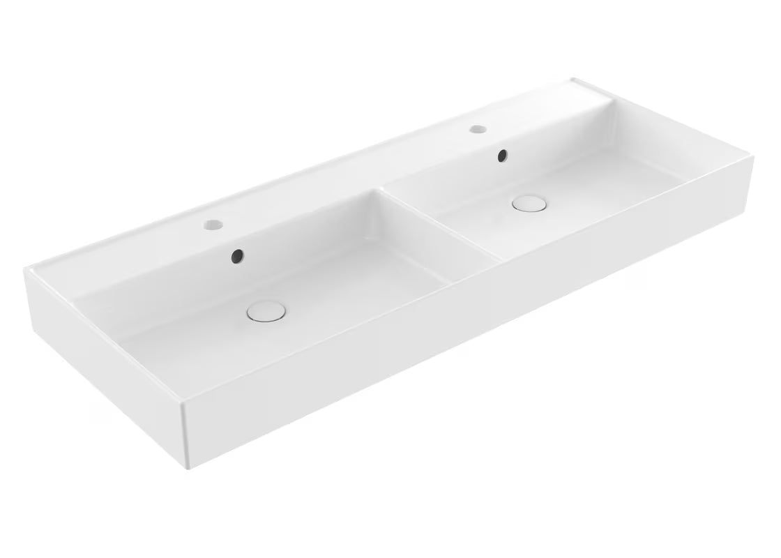 Bijeli keramički dvostruki umivaonik SAT Infinitio 120,4x46,5 cm pravokutnog oblika