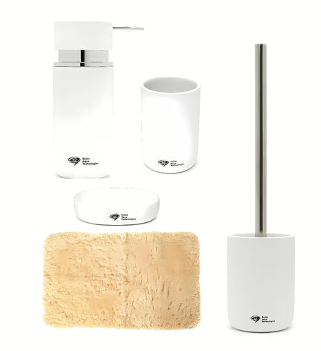 Set kupaonskih dodataka SAT Infinitio s dozatorom za sapun, držačem četkica za zube, posudicom za sapun, WC školjke WC četkom i kupaonskim tepihom.