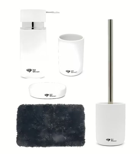 Set kupaonskih dodataka SAT Infinitio s dozatorom, držačem četkica za zube, posudicom za sapun, WC školjke WC četkom i kupaonskim tepihom.