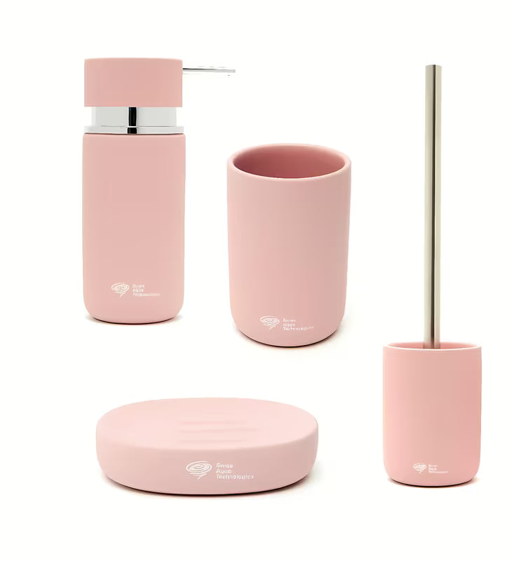 Keramička set kupaonskih dodataka SAT Infinitio s mat površinom – dozator, posuda za sapun i čaša.