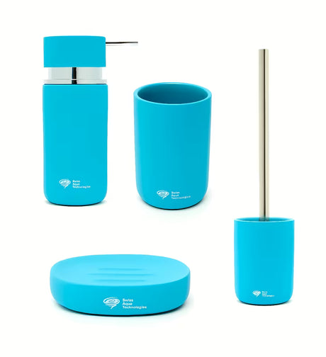 Set kupaonskih dodataka SAT Infinitio s dozatorom za sapun, držačem četkica za zube, posudicom za sapun i WC školjke WC četkom.