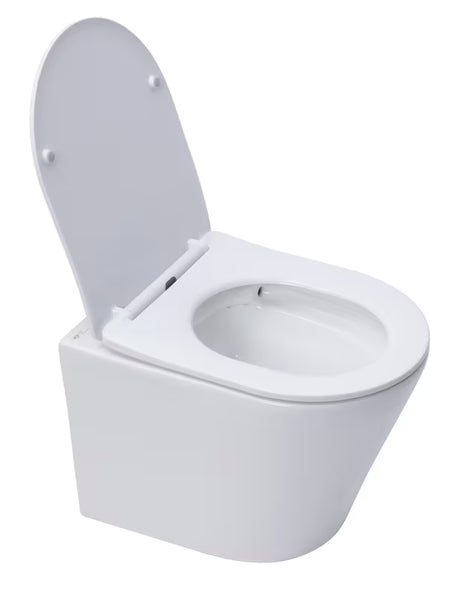 Bijeli viseća WC školjka SAT Infinitio sa skrivenim pričvršćenjem i sjedalom sa soft Close.