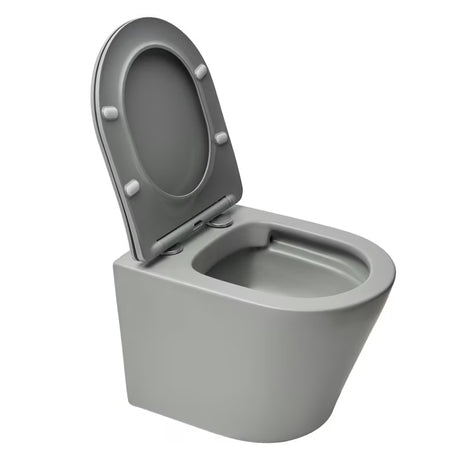 Viseća WC Školjka SAT Infinitio u sivoj mat izvedbi sa skrivenim pričvršćenjem i sjedalom soft Close.