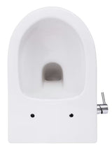 Bijeli viseća WC školjka SAT Infinitio s integriranom bide funkcijom, bočnim upravljanjem i sjedalom soft Close.
