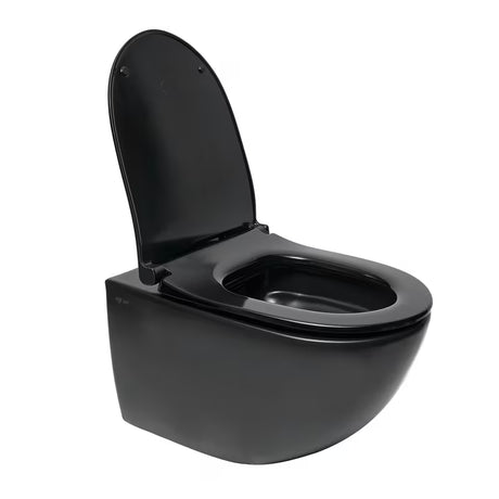 Viseća WC Školjka SAT Infinitio u crnoj mat izvedbi s bezrubnim ispiranjem Rim-Ex i sjedalom soft Close