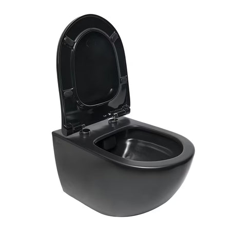 Viseća WC Školjka SAT Infinitio u crnoj mat izvedbi s bezrubnim ispiranjem Rim-Ex i sjedalom soft Close