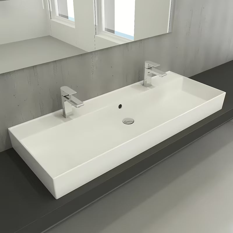 Bijeli keramički umivaonik SAT Infinitio 121,4x46,9 cm s preljevom