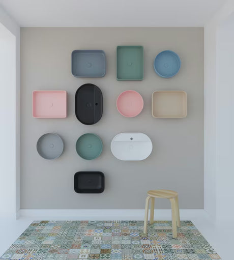 Mat crni keramički umivaonik na ploču SAT Infinitio 60x40 cm bez preljeva s otvorom za pro slavinu