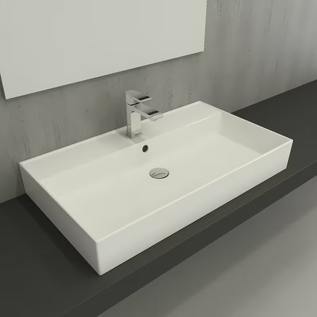 Bijeli keramički umivaonik SAT Infinitio 80,5x46,5 cm s preljevom i četvrtastim dizajnom
