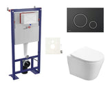 Viseći WC set SAT Infinitio s podžbuknim modulom za suhu gradnju, crnim mat tipkalom i sjedalom soft Close