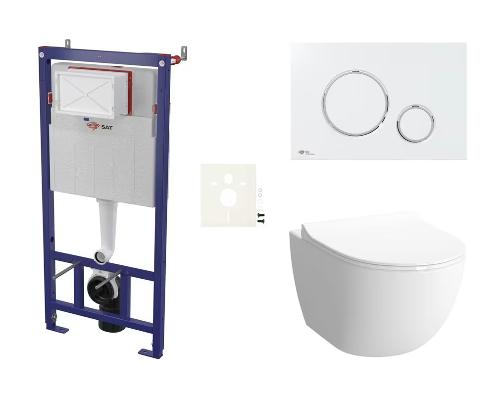 Viseći WC set SAT Infinitio s podžbuknim modulom, tipkom za ispiranje i daskom soft Close