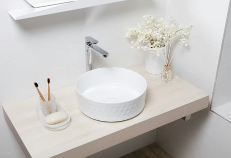 Sjajni bijeli keramički umivaonik na ploču SAT Infinitio 36 x 36 cm bez preljeva