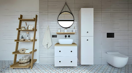 Sjajno bijeli keramički umivaonik na ploču SAT Infinitio bez preljeva dimenzija 45,5x32,5 cm.