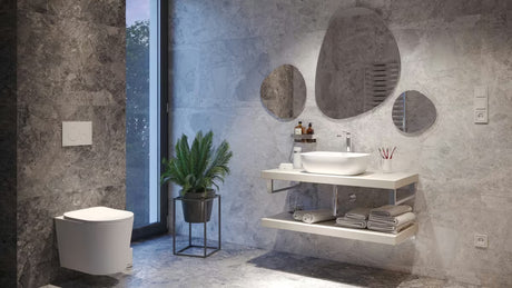 Mat bijeli keramički umivaonik na ploču SAT Infinitio bez preljeva dimenzija 45,5x32,5 cm.