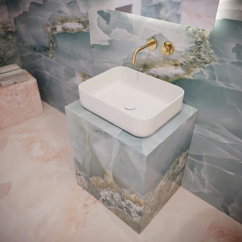 Bijeli keramički ovalni umivaonik na ploču SAT Infinitio bez preljeva 50 x 39 cm