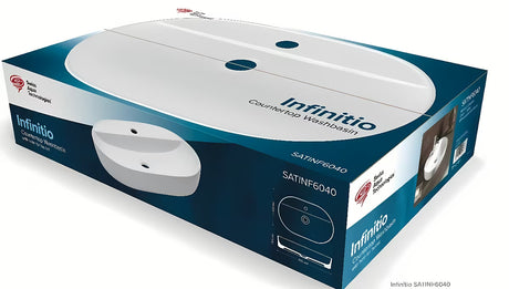 Bijeli keramički ovalni umivaonik na ploču SAT Infinitio 60 x 40 cm bez preljeva s otvorom za pro slavinu