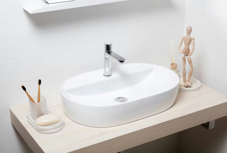 Bijeli keramički ovalni umivaonik na ploču SAT Infinitio 60 x 40 cm bez preljeva s otvorom za pro slavinu