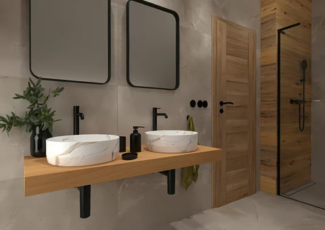 Mat umivaonik na ploču SAT Infinitio 39x39 cm u dizajnu bijelog mramora bez preljeva