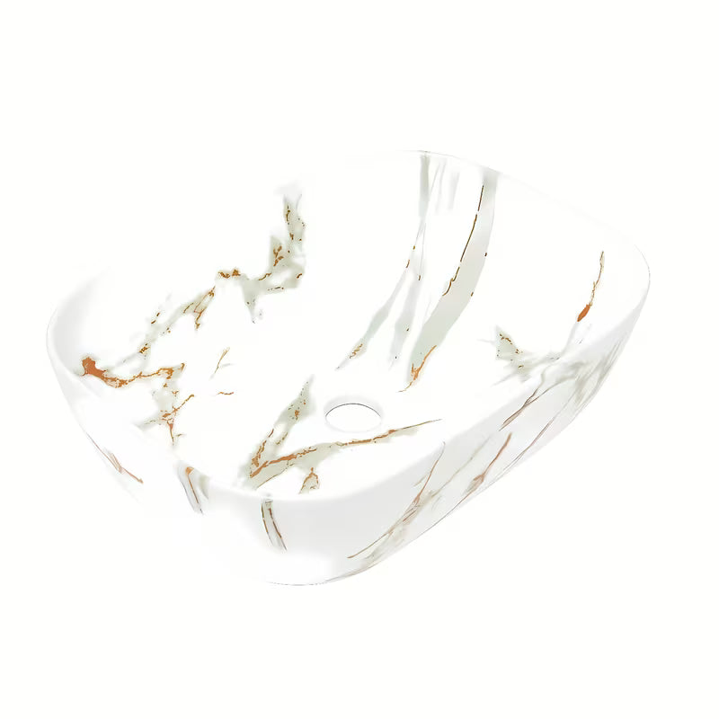 SAT Infinitio umivaonik na ploču bez preljeva u mat bijeloj boji s mramornim dizajnom, 45,5x32,5 cm