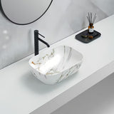 SAT Infinitio umivaonik na ploču bez preljeva u mat bijeloj boji s mramornim dizajnom, 45,5x32,5 cm