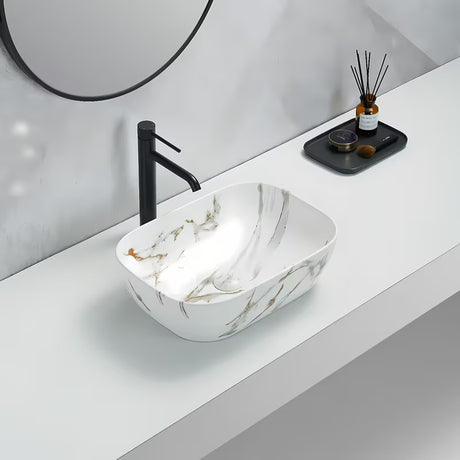 SAT Infinitio umivaonik na ploču bez preljeva u mat bijeloj boji s mramornim dizajnom, 45,5x32,5 cm
