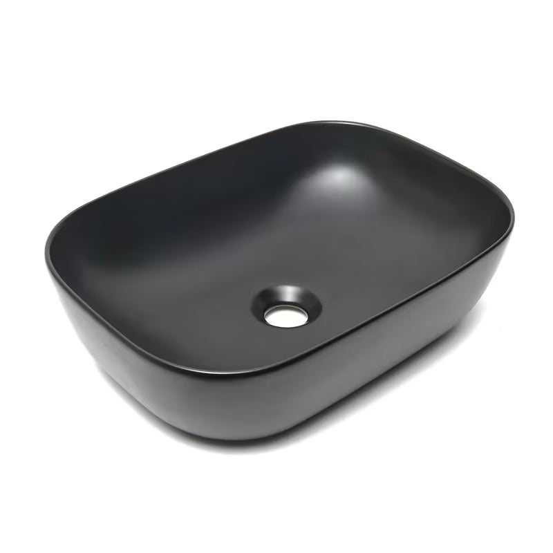 Mat crni keramički umivaonik na ploču SAT Infinitio bez preljeva, ovalnog oblika, 45,5x32,5 cm.
