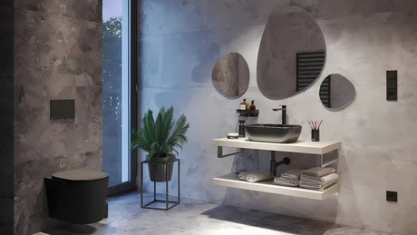 Mat crni keramički umivaonik na ploču SAT Infinitio bez preljeva, ovalnog oblika, 45,5x32,5 cm.