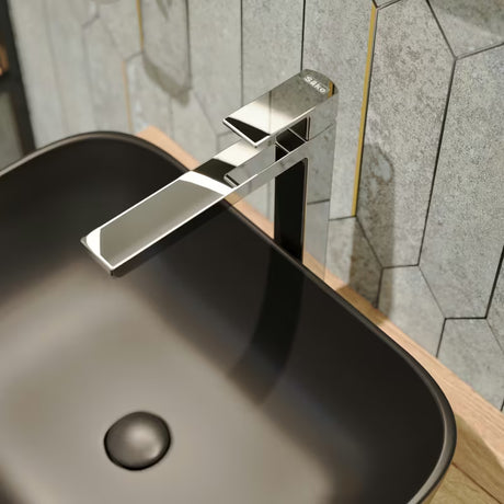 Mat crni keramički umivaonik na ploču SAT Infinitio bez preljeva, ovalnog oblika, 45,5x32,5 cm.