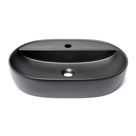 Mat crni keramički umivaonik na ploču SAT Infinitio 60x40 cm bez preljeva s otvorom za pro slavinu