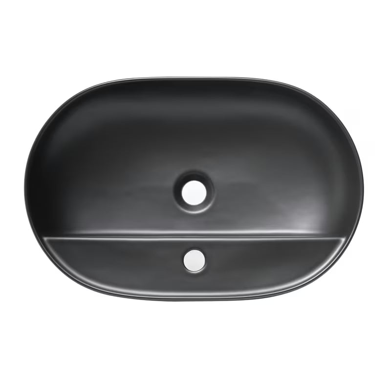 Mat crni keramički umivaonik na ploču SAT Infinitio 60x40 cm bez preljeva s otvorom za pro slavinu