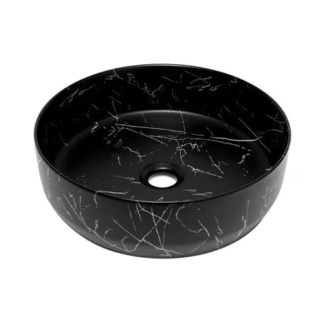 Mat umivaonik na ploču SAT Infinitio 39x39 cm u crnom mramornom dizajnu bez preljeva.