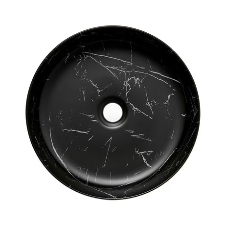 Mat umivaonik na ploču SAT Infinitio 39x39 cm u crnom mramornom dizajnu bez preljeva.