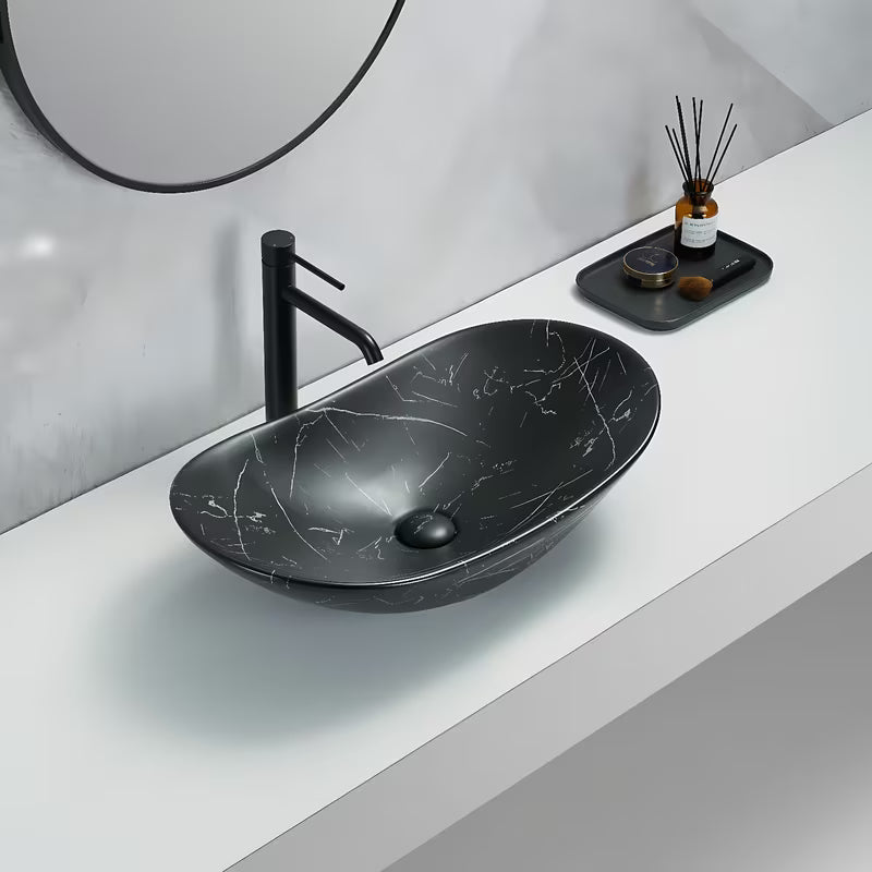 Umivaonik na ploču SAT Infinitio bez preljeva u crnom mat dekoru mramora 61,5x36 cm