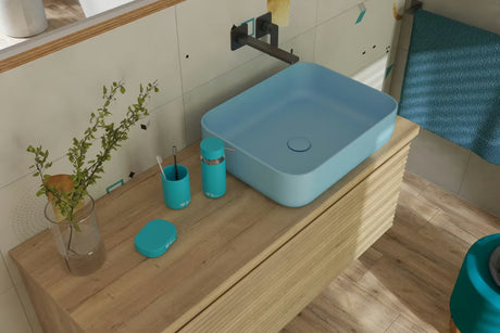 SAT Infinitio keramički umivaonik na ploču bez preljeva 50x39 cm u mat plavoj boji