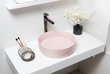 Mat ružičasti tankostijeni keramički umivaonik na ploču SAT Infinitio 39x39 cm bez preljeva