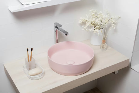 Mat ružičasti tankostijeni keramički umivaonik na ploču SAT Infinitio 39x39 cm bez preljeva