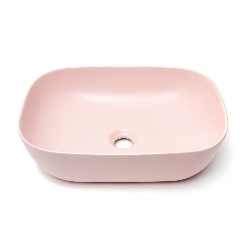 Mat ružičasti keramički umivaonik na ploču SAT Infinitio bez preljeva, ovalni oblik, 45,5x32,5 cm.