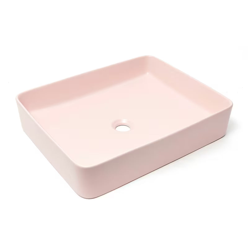 Mat ružičasti keramički umivaonik na ploču SAT Infinitio bez preljeva dimenzija 50x40 cm.