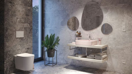 Mat ružičasti keramički umivaonik na ploču SAT Infinitio bez preljeva dimenzija 50x40 cm.