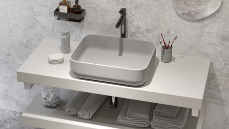 SAT Infinitio keramički umivaonik na ploču bez preljeva u tamnozelenoj mat boji, 45,5x32,5 cm.