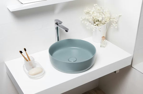 Mat smeđi keramički umivaonik na ploču SAT Infinitio 39x39 cm bez preljeva