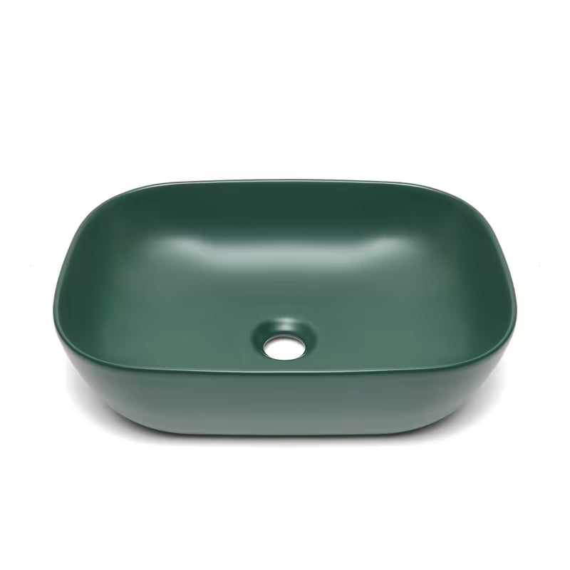 SAT Infinitio keramički umivaonik na ploču bez preljeva u tamnozelenoj mat boji, 45,5x32,5 cm.