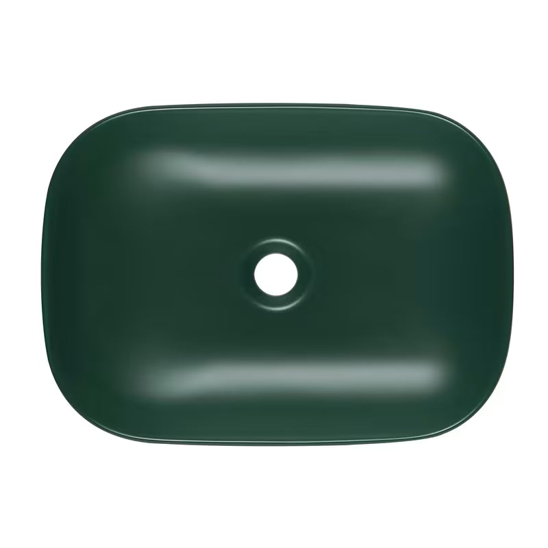 SAT Infinitio keramički umivaonik na ploču bez preljeva u tamnozelenoj mat boji, 45,5x32,5 cm.