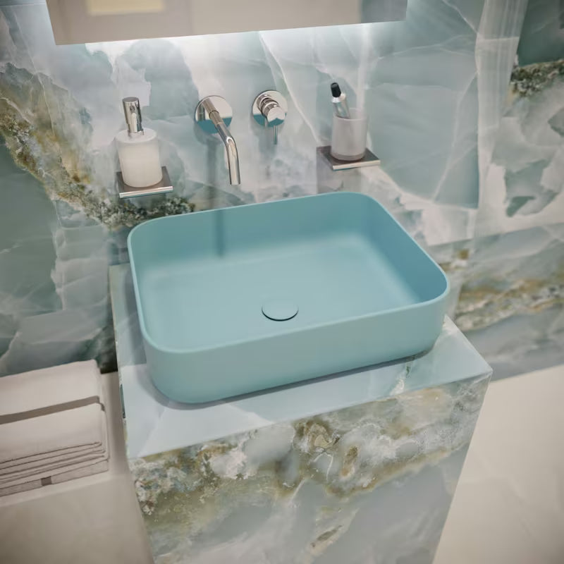 Mat zeleni keramički umivaonik na ploču SAT Infinitio bez preljeva, 50x39 cm