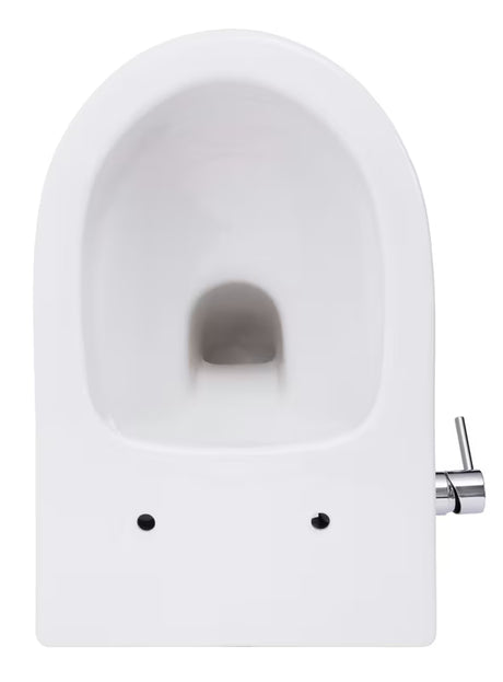 Bijeli viseća WC školjka SAT Infinitio s integriranom bide funkcijom, bočnim upravljanjem i sjedalom soft Close.