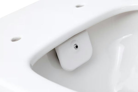 Bijeli viseća WC školjka SAT Infinitio s integriranom bide funkcijom, bočnim upravljanjem i sjedalom soft Close.