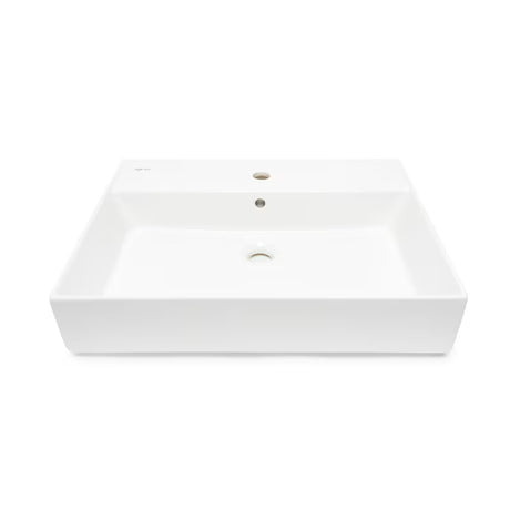 Bijeli keramički viseći umivaonik SAT Infinitio 60,5x46,5 cm s preljevom i otvorom pro slavinu u sredini.