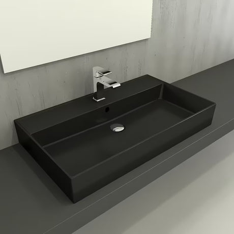 Keramički umivaonik SAT Infinitio 80,5x46,5 cm u crnoj mat boji s preljevom i pravokutnim oblikom.