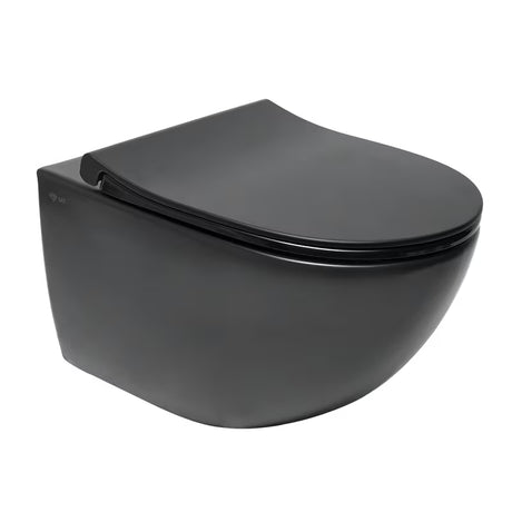 Viseća WC Školjka SAT Infinitio u crnoj mat izvedbi s bezrubnim ispiranjem Rim-Ex i sjedalom soft Close