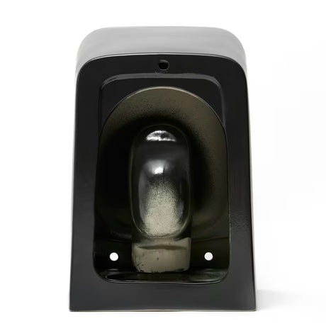 Crni mat viseća WC školjka SAT Infinitio pravokutnog dizajna s wc daskom soft Close i sa skrivenim pričvršćenjem.